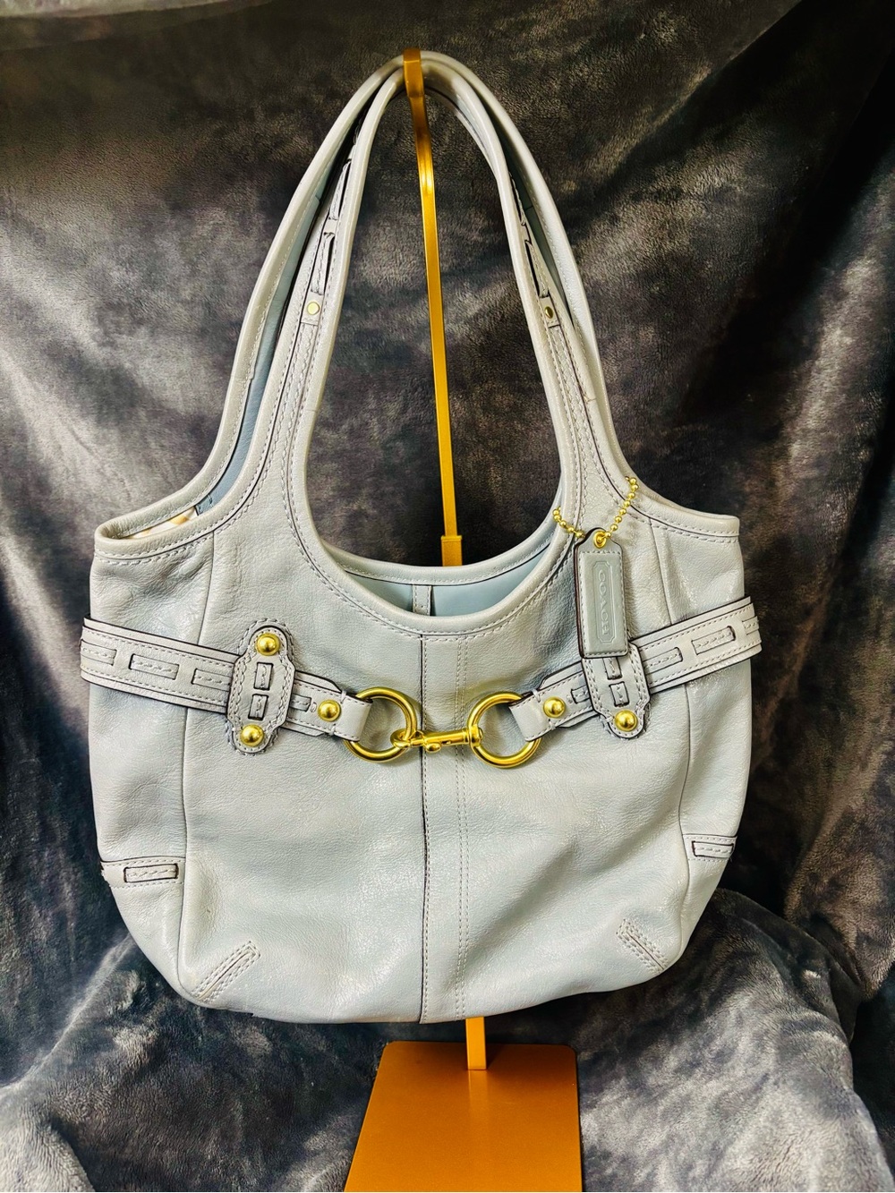 Coach Pleated Ergo Tote Hobo Shoulder Bag Light Blue Z17208